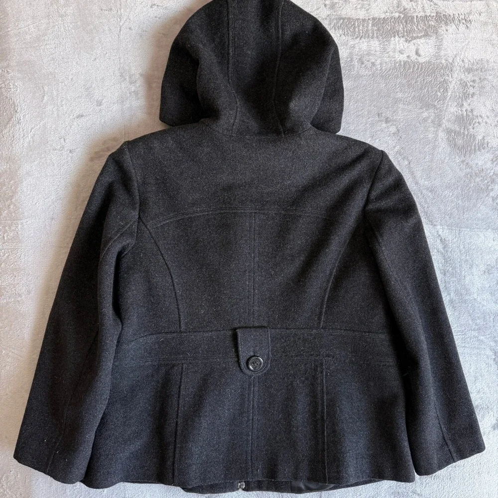 St Johns Bay Petite XL Charcoal Gray Wool Blend Hooded Zip‎ Front Jacket Coat - Picture 6 of 7